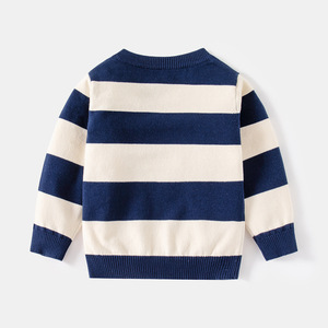 <span class=keywords><strong>Pull</strong></span> fin en maille à rayures coréennes pour garçons, style décontracté, col semi-ouvert boutonné, idéal printemps-automne - Product Image 4