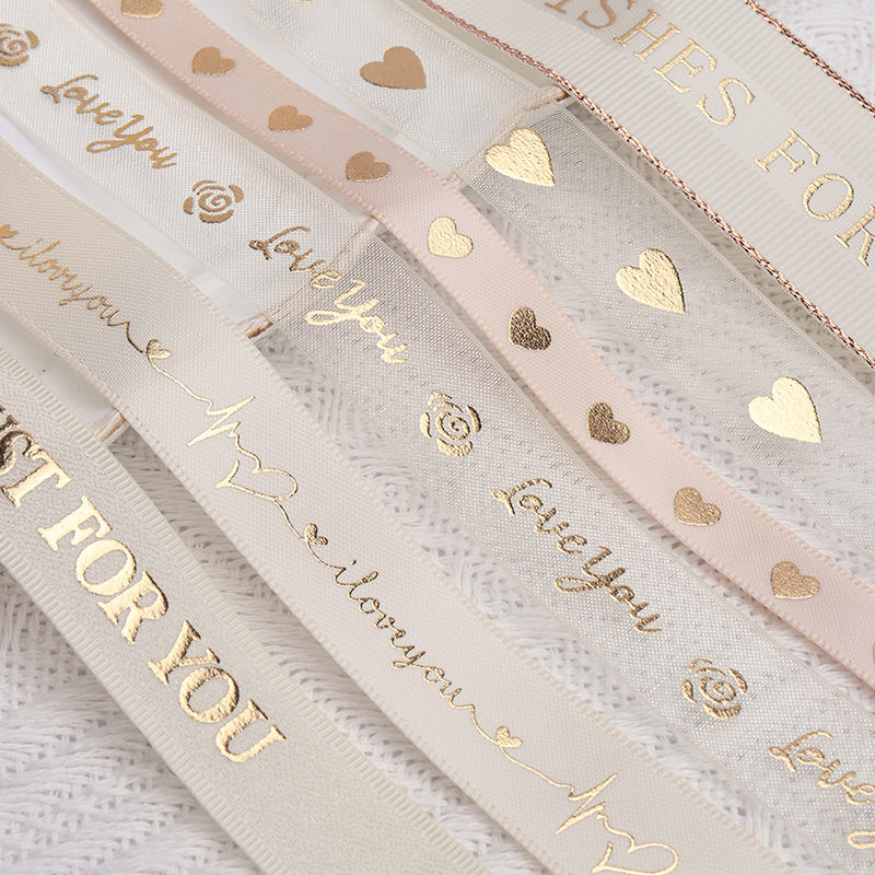 Silk Polyester Ribbon for Birthday Wedding Valentine's Day Gift Box Decorations Elegant Flower Packaging Printed Ribbon