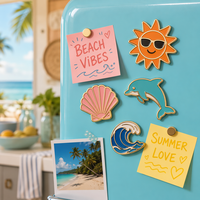 Aimant de réfrigérateur en émail Ocean Beach, mignon, avec motifs dauphin, coquillage, palmier, flamant rose, soleil, vague, ambiance estivale, aimant en métal émaillé dur