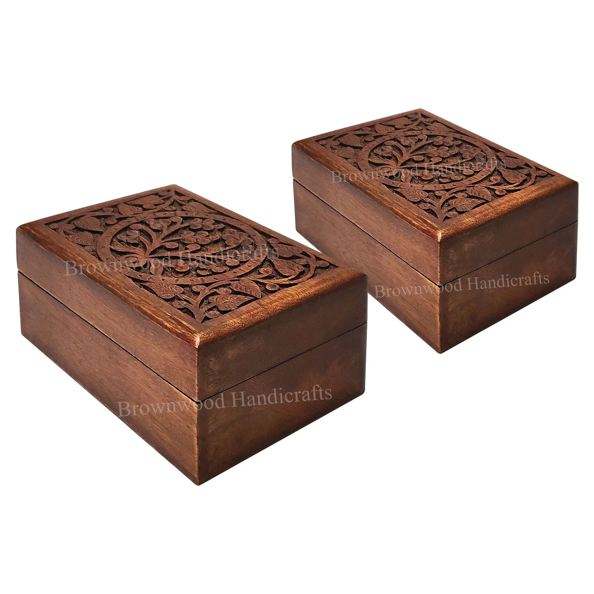 Kualitas antik bunga unik desain ukiran dekoratif kotak ukiran kayu Set 2 dari harga pabrik grosir untuk penjual Online