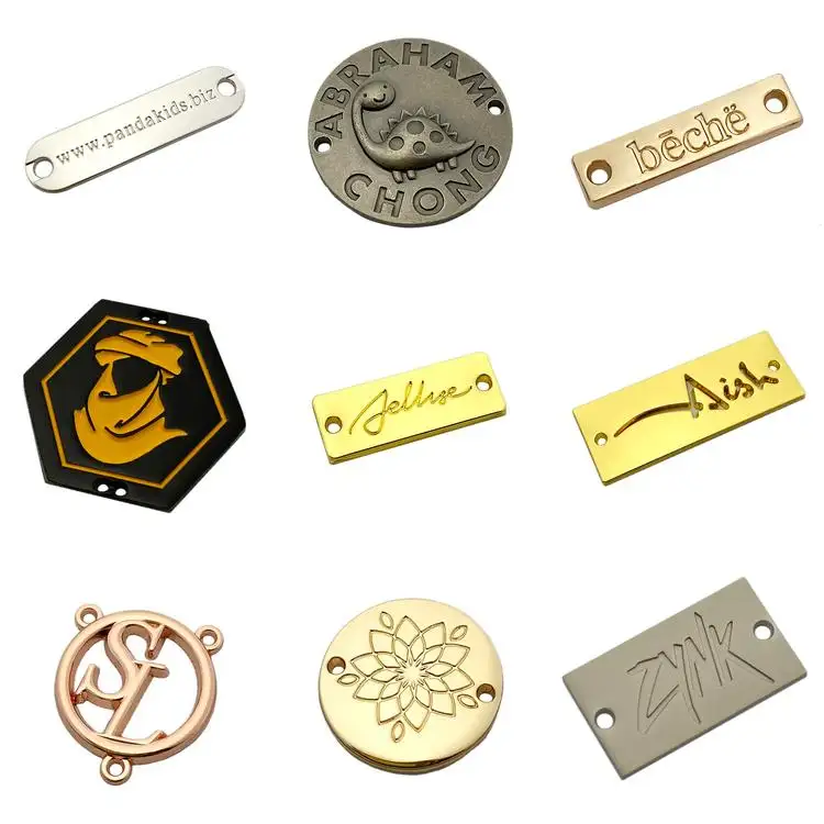 Etiqueta de metal para ropa de costura, logotipo de marca en relieve personalizado, color dorado, para hijab
