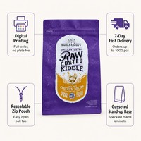 Sachet d'emballage alimentaire pour animaux de compagnie à fond plat imprimé sur mesure, refermable avec fermeture éclair, finition mate mouchetée pour croquettes lyophilisées pour chats