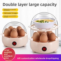 Cuiseur à œufs rapide de luxe, mini cuiseur électrique compact en acier inoxydable, cuiseur vapeur pour 7/14 œufs, pour usage domestique, boîtier en plastique