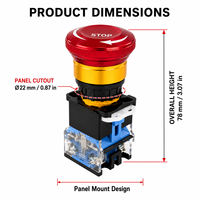 Bouton-poussoir d'arrêt d'urgence champignon à tête métallique rouge 22MM 1NO 1NC 220V 10 Ampères pour contrôle industriel Vente directe usine