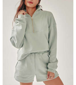 สเวตเชิ้ตคอกลมแบบสวมหัวคอกลมแบบมีซิปรูดครึ่งคอ100% ผ้าฝ้าย1/4ดีไซน์ใหม่ - Product Image 2