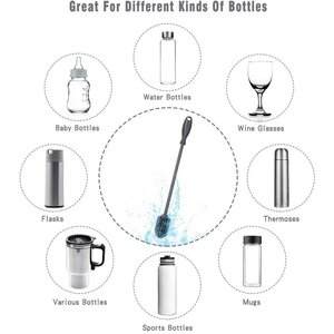 Cepillo de silicona para botellas, limpiador de pajita, brocha larga para botellas de agua, para vasos, Hydro Flasks, copas de vino, platos - Product Image 5