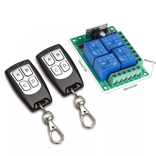 Universal Wireless Remote Control Switch DC 12V 4CH relay Receiver Module With 4 channel RF Remote 433 Mhz Transmitter