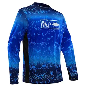 Dye Sublimatie Polyester Heren Kids Spf 50 Custom Uv Bescherming Koningsblauw Vissen Shirt