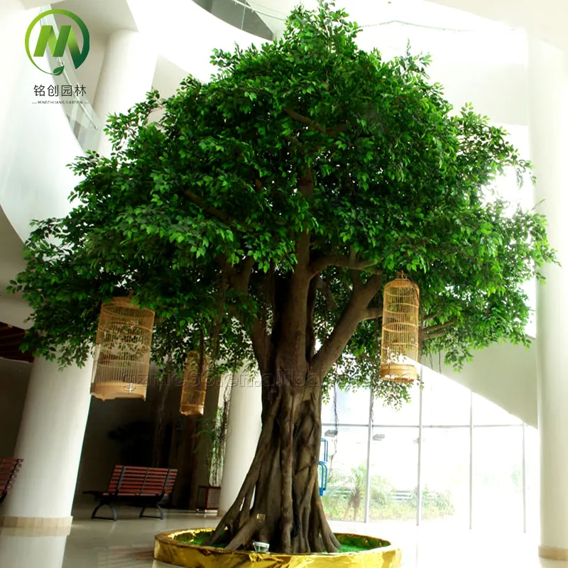 फैक्टरी के साथ अनुकूलन गर्म बेचने बड़ा आकार लगभग प्रकृति आउटडोर यूवी प्रतिरोधी हरे पौधों कृत्रिम बरगद नंदी पेड़