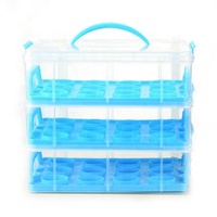 Boîte de rangement portable en plastique pour 24 cupcakes, porte-cupcakes à 2 étages, boîte de rangement pour desserts en plastique bleu