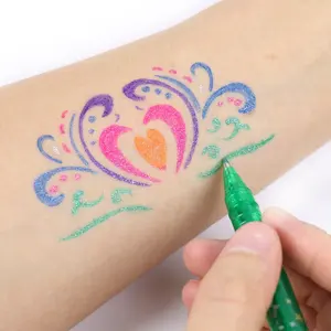 GP Atacado venda quente seguro na pele conjunto de canetas de tinta de gel de tatuagem holográfica lavável caneta de tatuagem corporal