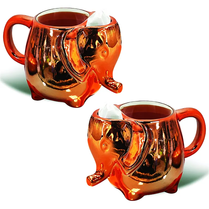 Custom 3d Elephant ceramic coffee mug Green15oz tea bag holder tea cups