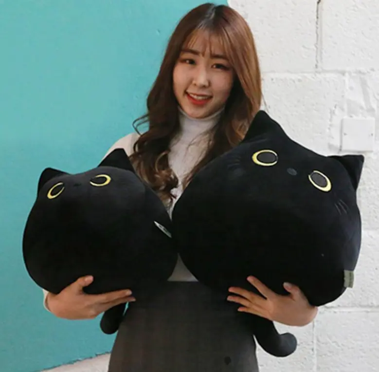 사랑스러운 만화 동물 인형 장난감 귀여운 검은 고양이 모양의 부드러운 봉제 베개 인형 소녀 발렌타인 데이 선물 장식