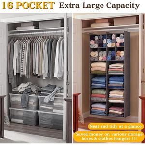 Organizador de Armario Colgante con 16 Compartimentos, 33x15x85cm, Tela No Tejida, Almacenamiento de Ropa, para Dormitorio - Product Image 4