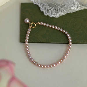 Bracelet WENCHI en perles d'eau douce roses et violettes presque rondes de 3-4 mm, plaqué argent, or 18 carats, environ 17 cm de long, cadeau naturel - Product Image 6