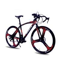 Vélo de route pour homme adulte avec cadre en carbone, fourche, logo personnalisé, 27 pouces, 24 vitesses, roues 700C à trois brins, freins à double disque