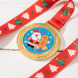 Medalla Navideña Personalizada Chapada en Oro, Aleación de Zinc con Esmalte Suave, Borde Redondeado con Diseño de Santa Claus y <span class=keywords><strong>Hombre</strong></span> de Jengibre de Dibujos Animados, Fundición UV - Product Image 4