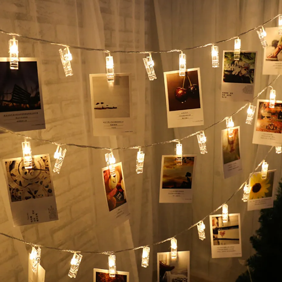 Guirlande lumineuse Led à piles, 10/20/40 Led, pour nouvel-an, noël, décoration, carte avec pince Photo, guirlande lumineuse, 2019