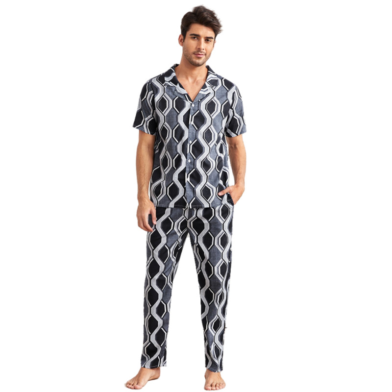 Оптовая продажа, мужская полосатая длинная Пижама, 2 предмета, вязаная Домашняя одежда на заказ, дышащий хлопковый мужской пижамный комплект