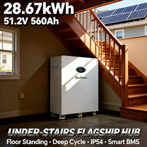 Batterie au lithium 51,2 V 48 V 560 Ah 28 kWh pour système d'énergie solaire hors réseau, sur pied avec roues - Product Image 1