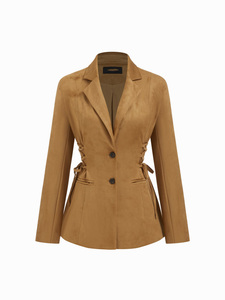 <span class=keywords><strong>Blazer</strong></span> de Ante Sintético Estilo Vintage para <span class=keywords><strong>Mujer</strong></span>, Color <span class=keywords><strong>Camel</strong></span>, con Lazo Lateral en la Cintura, Chaqueta de Traje Ajustada, Estilo Y2K, Ropa Casual Urbana - Product Image 6