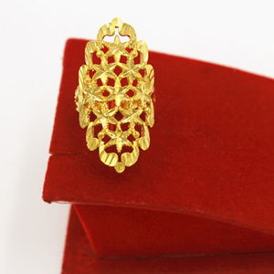 แหวนทองคำเปลวแบบเปิดปรับขนาดได้ ลายดอกไม้ สไตล์ยุโรป สำหรับผู้หญิง สีทองติดทนนาน ชุบทองคำขาว แหวนทอง Ese Sand Gold - Product Image 3