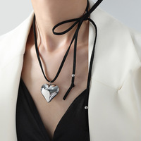Ins argent plaqué acier inoxydable grand coeur amour cordon pendentif collier pour femmes étanche bijoux cadeau fête de vacances