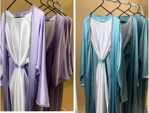 Z-8 Hot diamond long dress fashion satin soft over waist draw-in robe 2pcs abaya women abiti musulmani