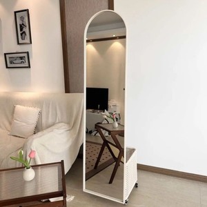 Full Length <b>Mirror</b> Plastic Framed Rotating <b>Floor</b> <b>Standing</b> With Storage Basket For Dressing Room And Home Use - Product Image 1