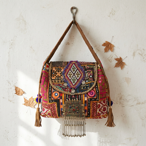 Handmade Indian Bohemian Vintage Traditional Women Shopping Banjara <b>Bag</b> Cotton Zipper Hasp Closure Single Strap Fashion Look - Product Image 5