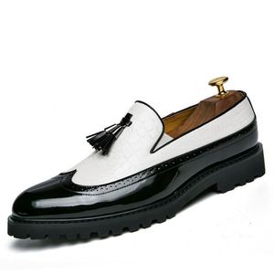 Herren Strukturierte <span class=keywords><strong>Loafer</strong></span> zum Hineinschlüpfen mit Quastendetail Glänzende Oberfläche Dunkle Dicke Sohle Business Casual Schuhe Großhandel - Product Image 5