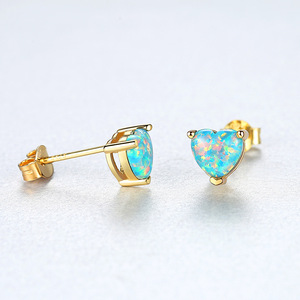 Wholesale S925 Sterling Silver Jewelry Heart Cut Blue Opal Stud <b>Earrings</b> for Women Girl Daily Wear <b>Fine</b> - Product Image 5