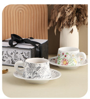 Ensemble de tasses à café vintage à motifs floraux et d'oiseaux, tasses en céramique de grande capacité, tasses pour couple, tasses pour le thé de l'après-midi au bureau, tasses à thé au lait