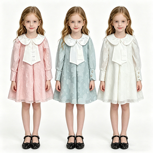 Abiti per Bambine del Produttore, Vestiti Arricciati per Bambine con Colletto alla Marinara, Abito Primaverile per Ragazze - Product Image 1