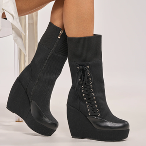 Nuovi <span class=keywords><strong>Stivaletti</strong></span> da Donna alla Moda <span class=keywords><strong>con</strong></span> <span class=keywords><strong>Zeppa</strong></span> e Piattaforma in Tela - Product Image 4