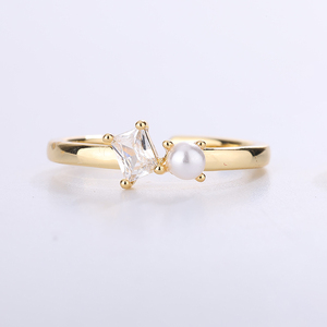 18K Gold Plated S925 <b>Silver</b> Open Shell Pearl <b>Ring</b> Princess Cut CZ <b>Adjustable</b> Luxury Pearl Jewelry for Women Gift - Product Image 4