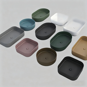 Lavabo de salle de bain en céramique mat coloré, design élégant et inaltérable, pour hôtel, à poser sur comptoir, lavabo artistique couleur mate - Product Image 1