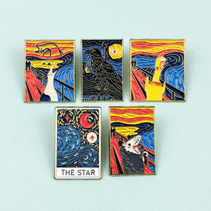 Broche de aleación con diseño de animal pequeño que grita, único y adorable, con patrón de fondo de pintura al óleo abstracta, accesorio decorativo para mochila - Product Image 3