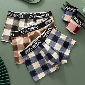 Ladymate ODM/OEM Ropa interior para hombre Men's printed underwear elastic underpants Men 4pcs Plaid Letter-tape Boxer Briefs