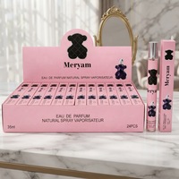 Vaporisateur de parfum portable unisexe, liquide rose, flacon en verre transparent fin, bouchon argenté, boîte marbrée, longue durée