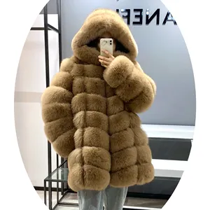 Manteau d'hiver en vraie fourrure de renard avec grande capuche pour femme, grande taille, Offre Spéciale