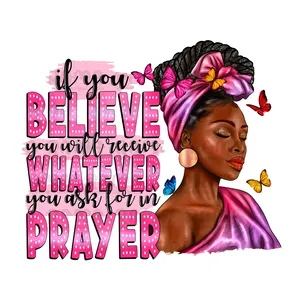แผ่นรีดไวนิลความร้อนพัฟสำหรับผู้หญิงแอฟริกาสำหรับศาสนาขนมปังความเชื่อการอธิษฐานของคริสเตียน DTF
