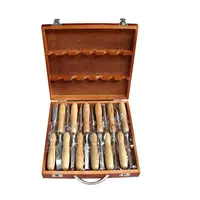 Set di strumenti per scalpello per intaglio con manico in legno 12 pezzi in acciaio al carbonio ad alta qualità con custodia