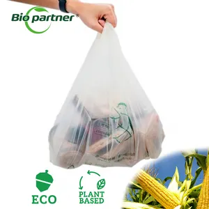 Camiseta de almidón de maíz sostenible biodegradable 100%, bolsa de compras de plástico, bolsa de compras para supermercado