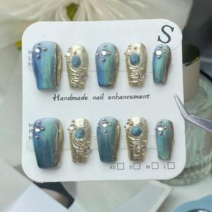 Diamantes de imitación hechos a mano prensa en las uñas Venta caliente ataúd mediano uñas humanas para vender precio al por mayor prensa en las uñas - Product Image 6