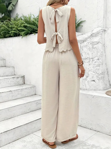 Ensemble décontracté deux pièces IStapromo pour femme : haut sans manches bleu marine et pantalon large, coupe ample, col rond, printemps-été - Product Image 4