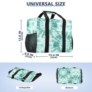 Bolsa de Compras con Logotipo Personalizado, Estampado Tie Dye Verde Azulado, Bolsa de Playa Plegable Grande, Bolsa de Supermercado Reutilizable con Bolsillos de Malla - Product Image 4