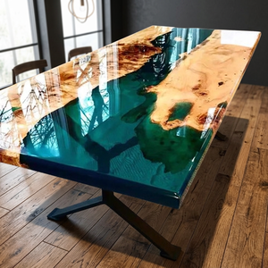 Table à manger en résine époxy artisanale |   Table en bois massif et résine |   Taille et couleur personnalisées |   Meubles de luxe modernes - Product Image 2