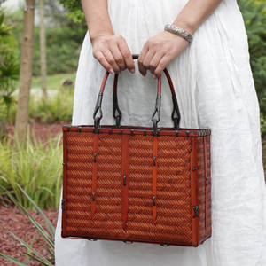 Handmade Bamboo Woven Tote Bag Vintage Chinese Style Solid Color Craft Basket For Tea Ceremony Storage - Product Image 2