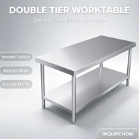 Table de travail en acier inoxydable à double niveau sur mesure ODM, plan de travail de cuisine commerciale, table de préparation en acier inoxydable avec logo OEM